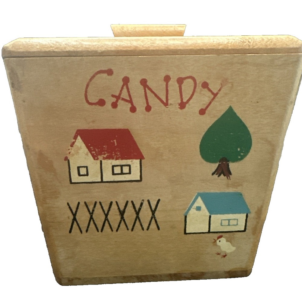 Vintage 1960s Candy Dish Wooden Lidded Box Country Farmhouse  4.5" x 4.5" House